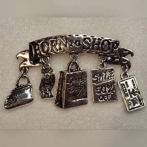 NEW Silvertone 'Born to Shop' Brooch / Pin